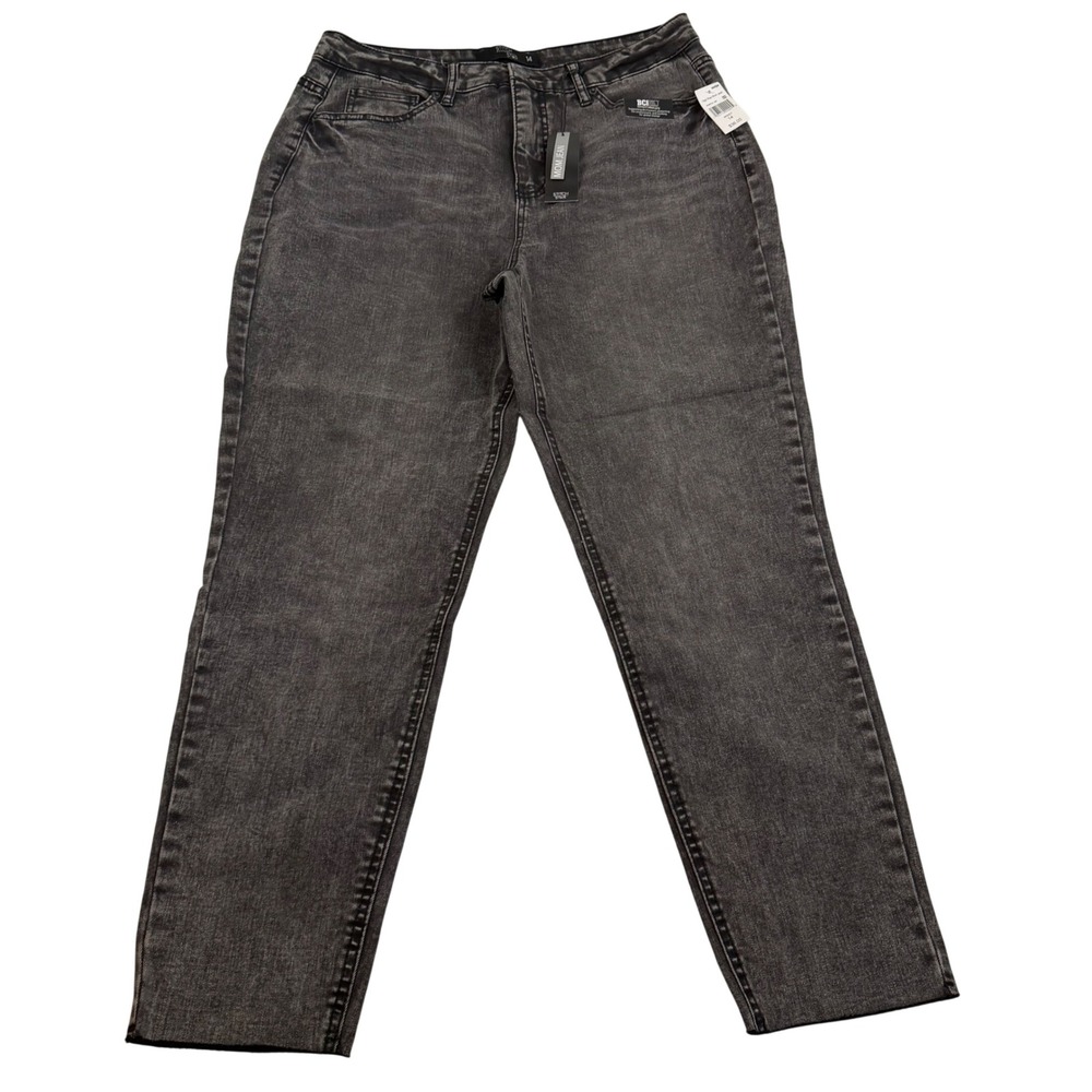 Stitch Star Womens High Rise Mom Jeans Gray Acid Wash Raw Hem Size 14 NEW